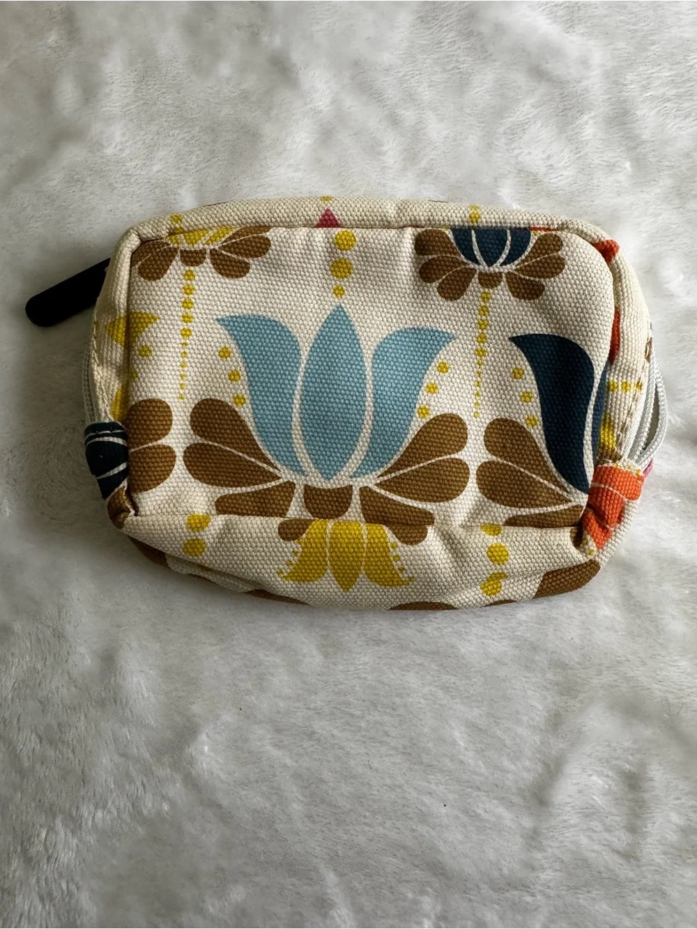 Primrose Hill London 4x6 Cream Brown Blue Floral Zip Makeup Jewelry Toiletry Bag - Picture 7 of 9
